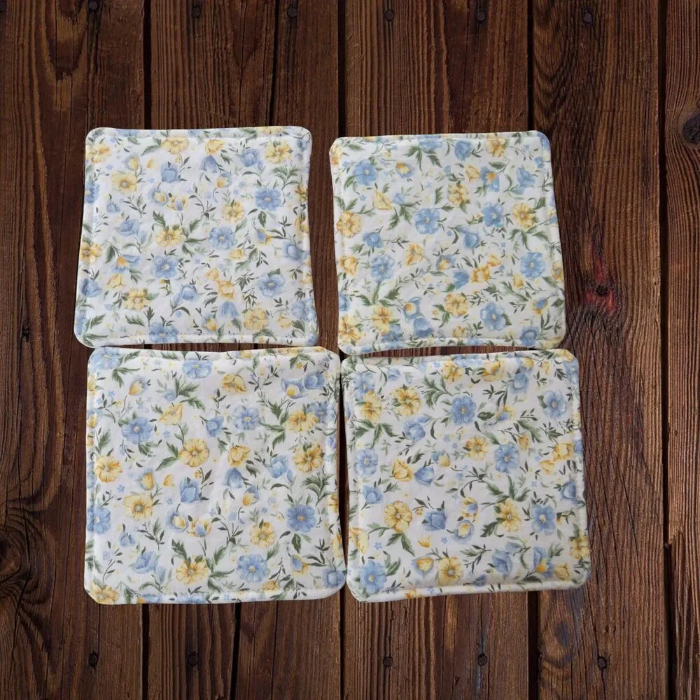 Fabric Coasters, Set Of 4, Farm Animal Reversible Country Floral Mug Rugs